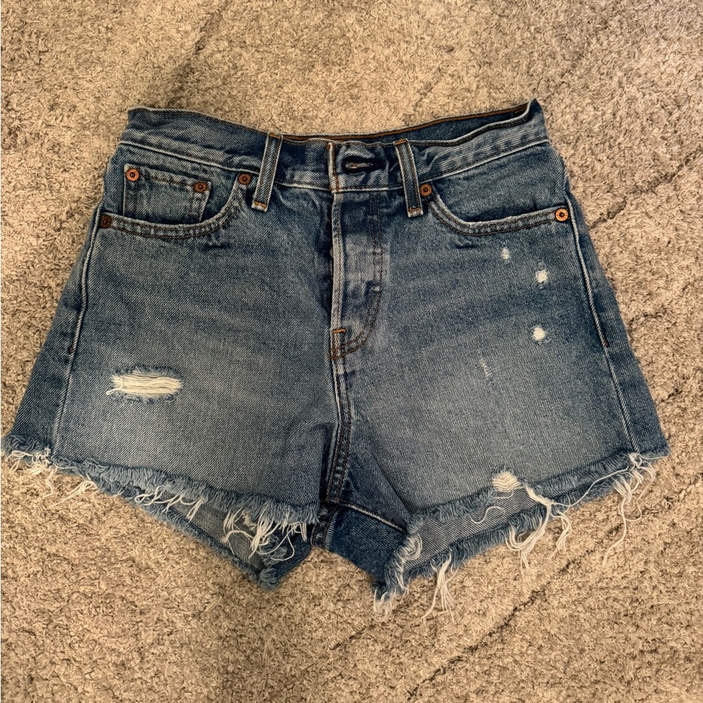 Levi's Blue Distressed Jean Shorts High-Waisted
